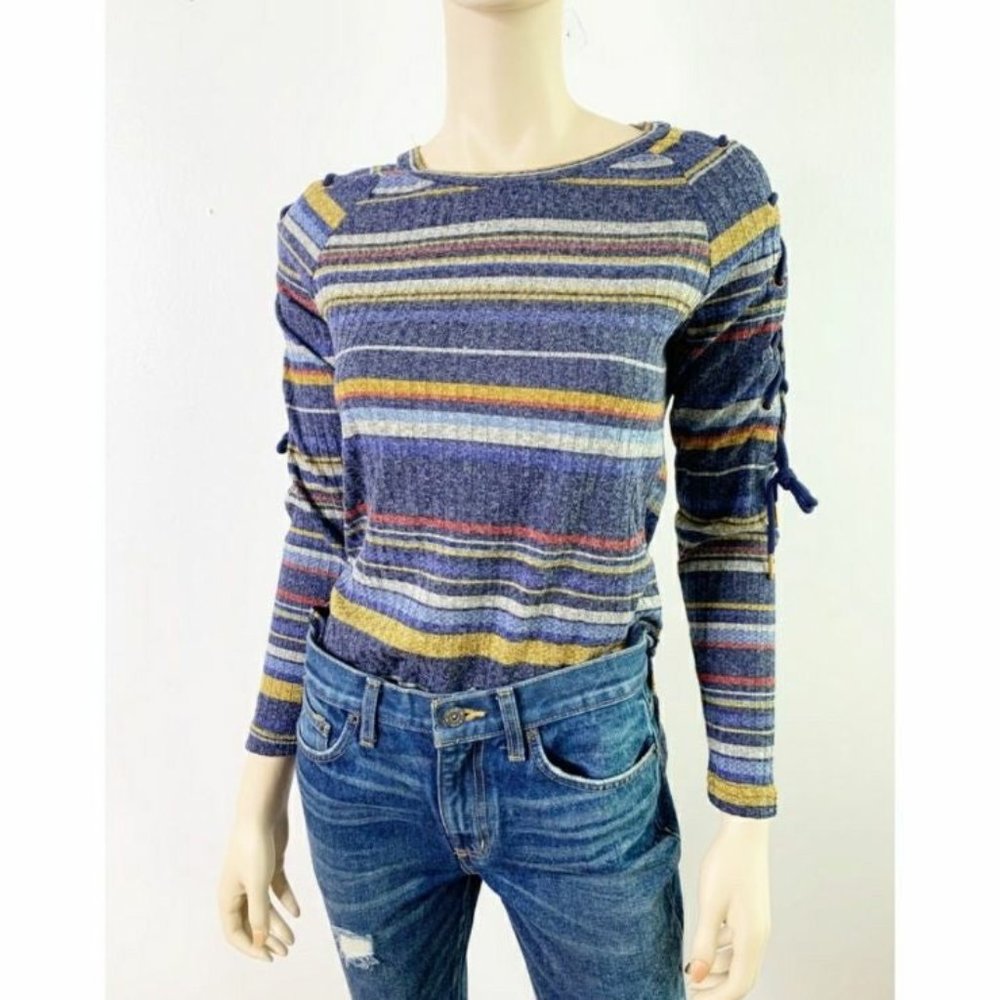 Long Sleeve Stripe Rib Knit Top - Picture 2 of 7